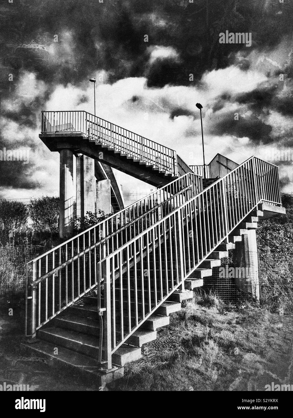 Concrete stairway with metal handrails - Smartphone Captured Stock Image