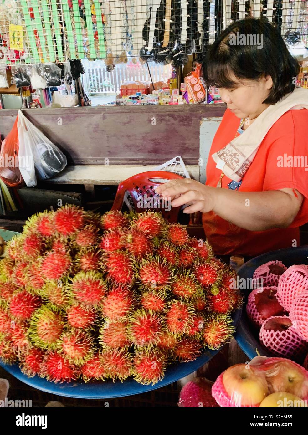 Fresh Thai Rambutans. Stock Photo