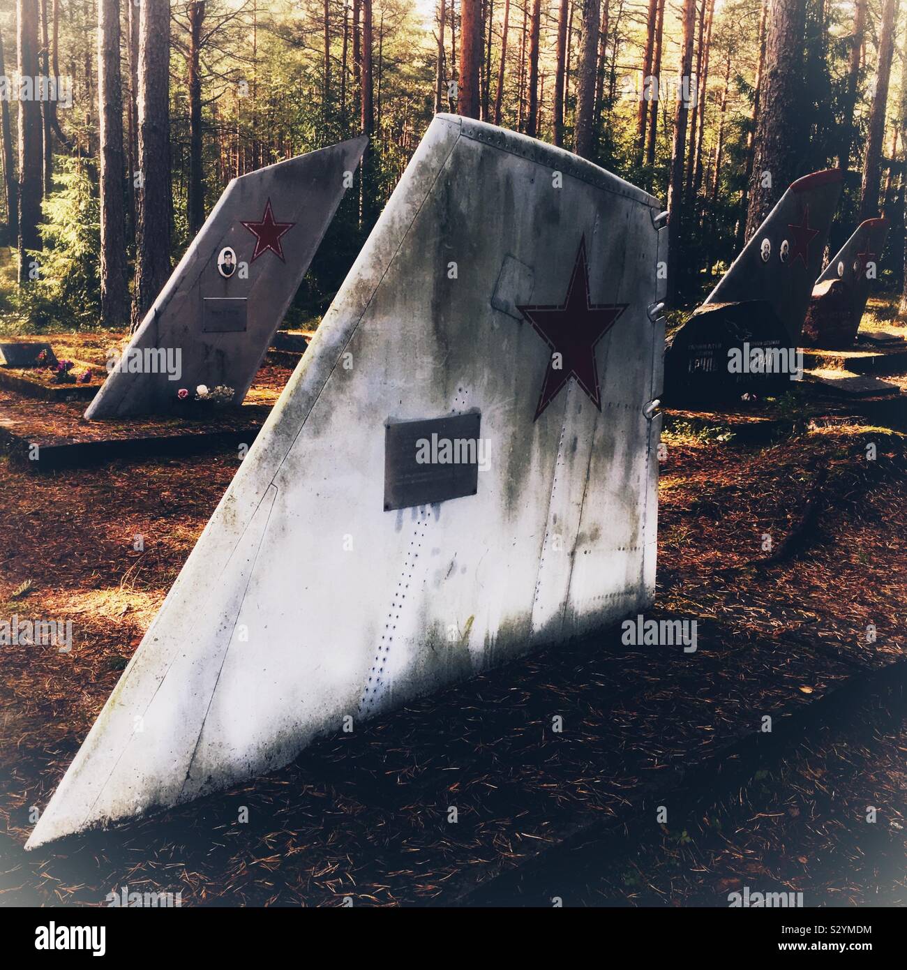 Amari Pilots Cemetery, A Spooky Soviet Military Cemetery in Estonia With Aircraft Tail Fins as Grave Markers - Smartphone Captured Stock Image