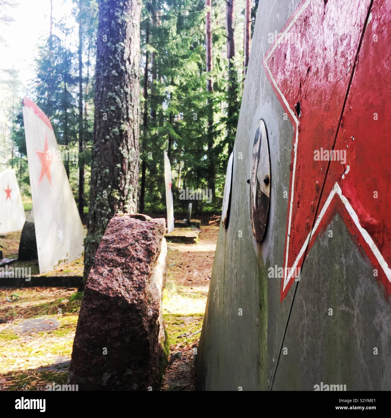 Amari Pilots Cemetery, A Spooky Soviet Military Cemetery in Estonia With Aircraft Tail Fins as Grave Markers - Smartphone Captured Stock Image