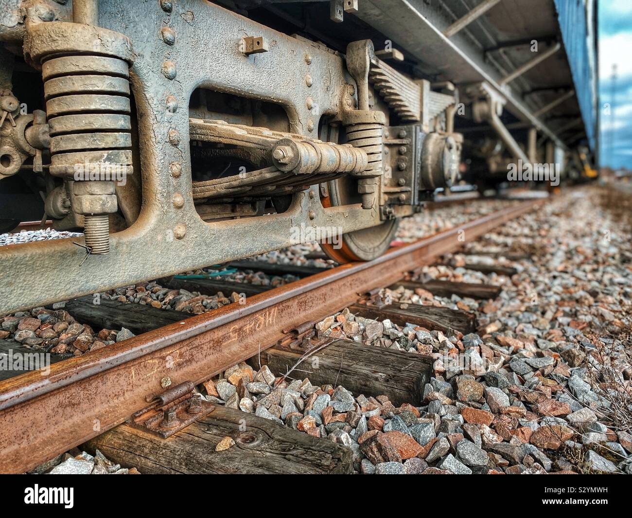 Old train wheels on rails Stock Photo Alamy