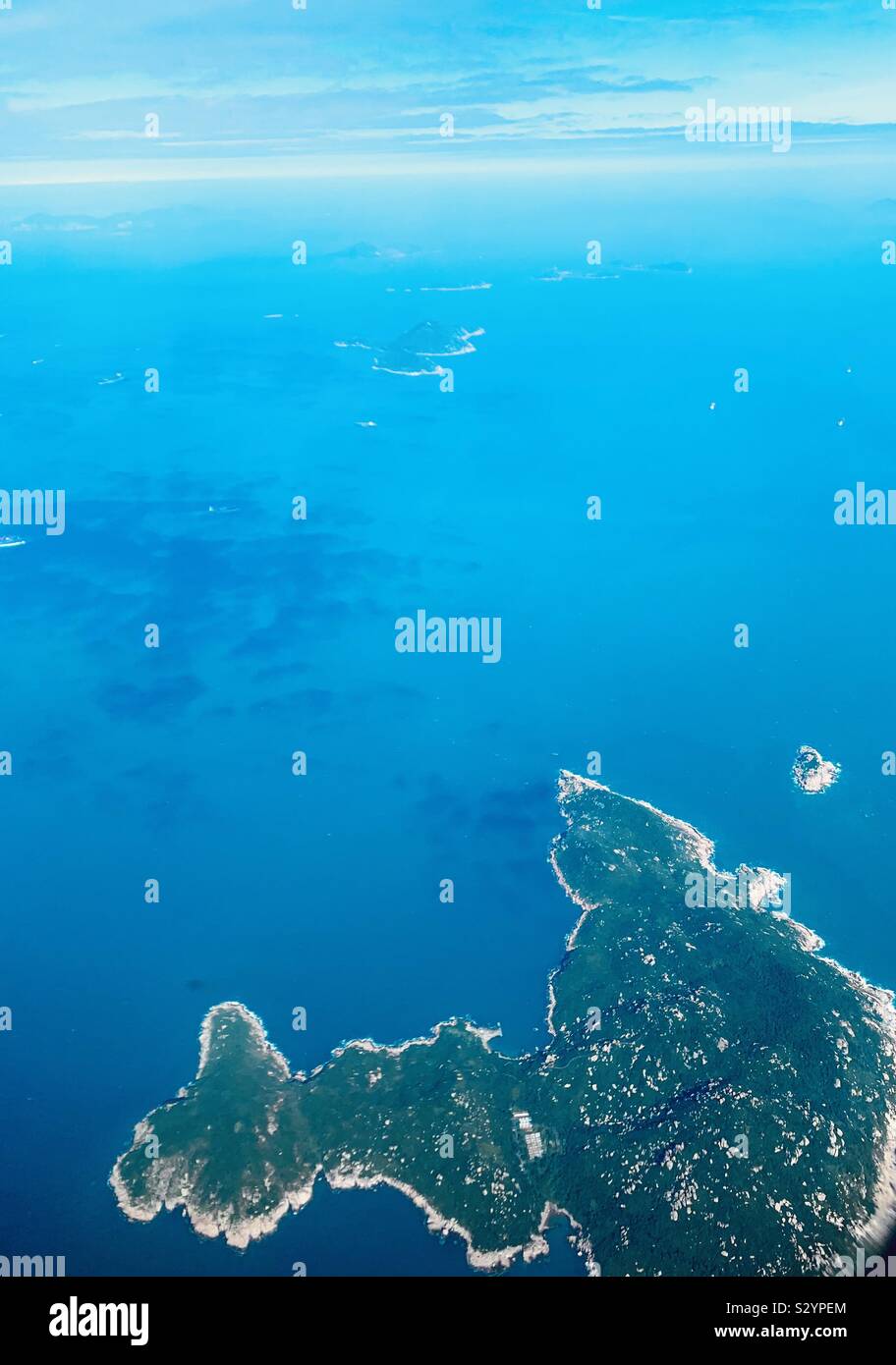 Aerial view of one of Hong Kong’s outer islands. Stock Photo