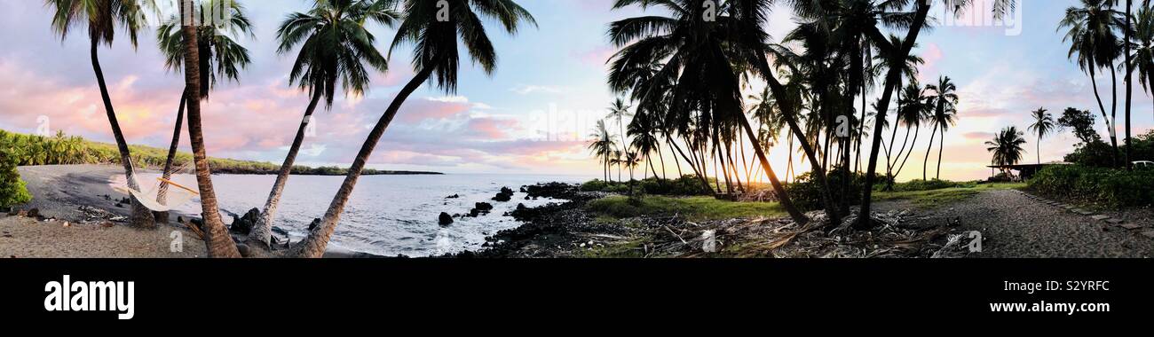 Sunset at Honomolino bay in Milolii, on the Big island of Hawaii - Smartphone Captured Stock Image