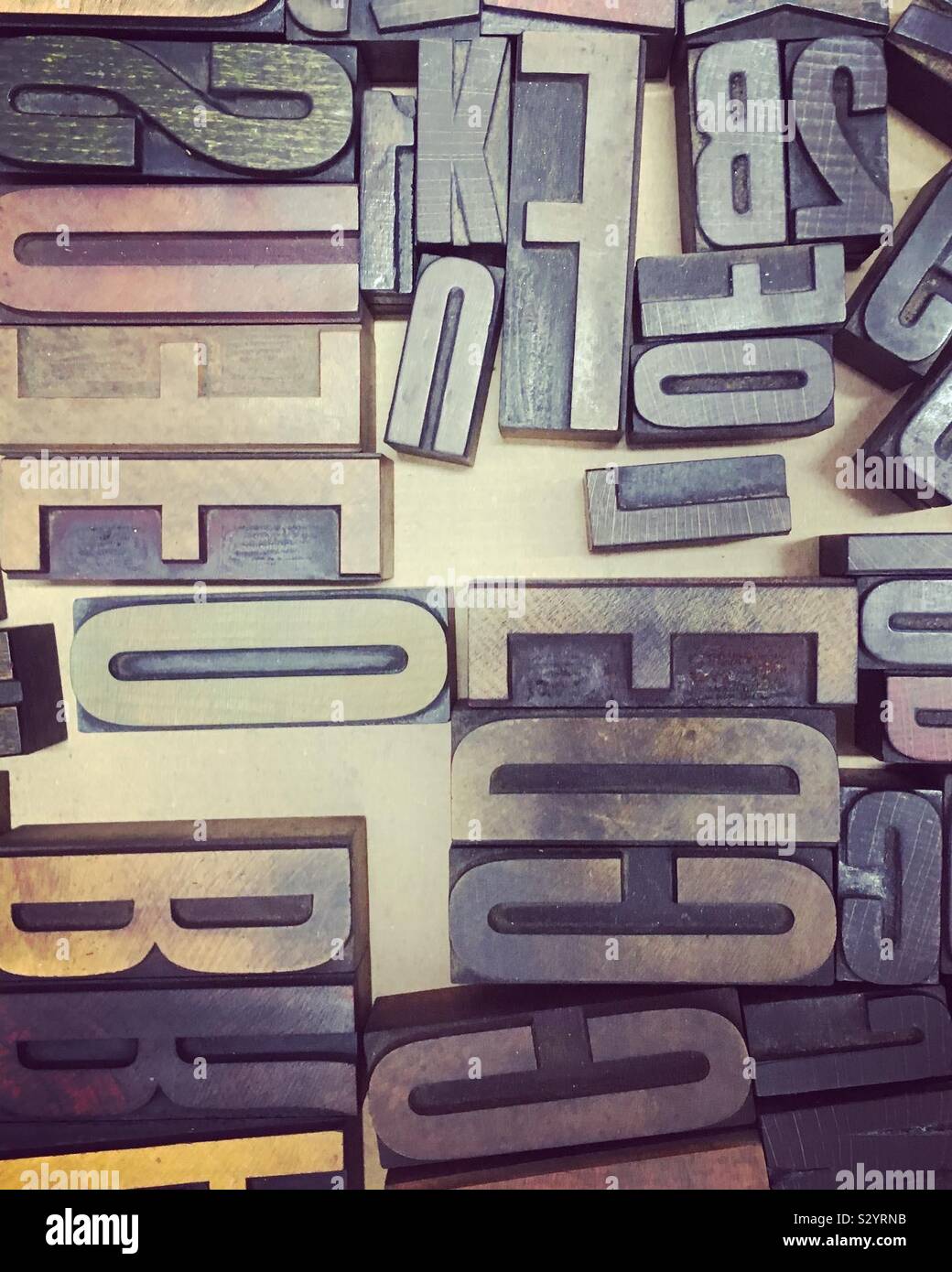 Old fashioned vintage printing press blocks - Smartphone Captured Stock Image