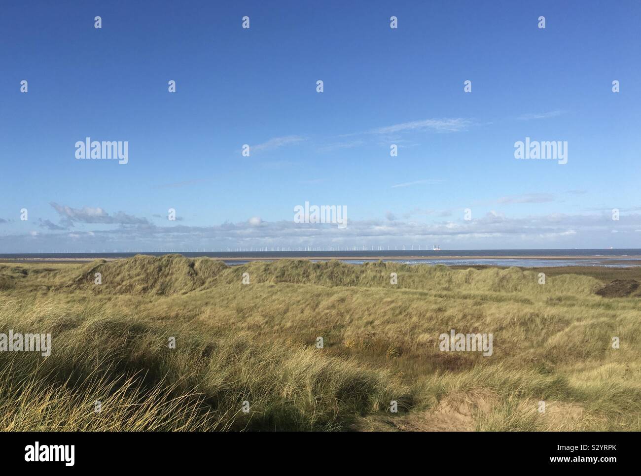 Looking out over the sand dunes in Prestatyn, North Wales Stock Photo