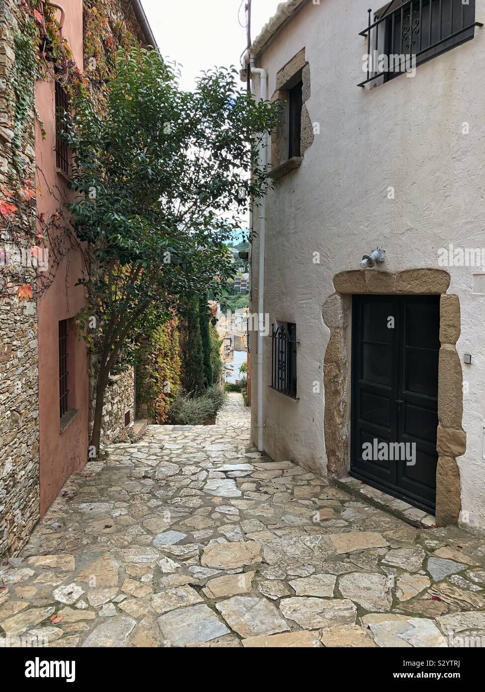 Career del Castell in Begur, Costa Brava, Spain. It is the street between the old town and the castle ruin at the top of the hill. - Smartphone Captured Stock Image
