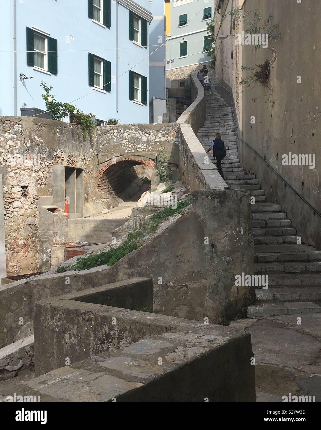 Steps up to the Moorish Castle in Gibraltar old town, a labyrinthine area that’s great to explore! Stock Photo