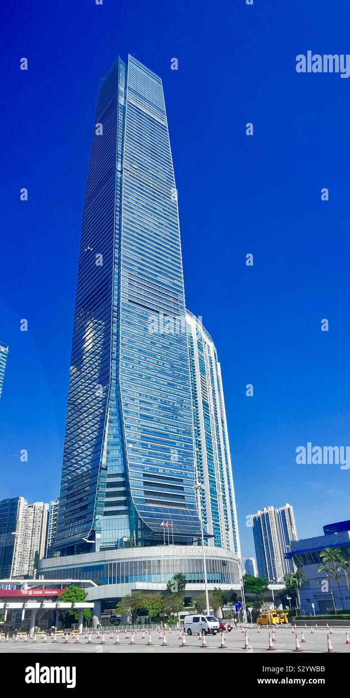 ICC Tower in Western Kowloon, Hong Kong. - Smartphone Captured Stock Image