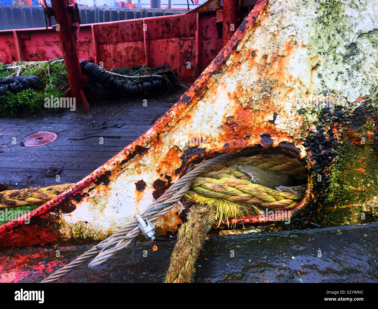 Detail of Sara Shaun trawler in Newlyn harbour, Cornwall, November. - Smartphone Captured Stock Image
