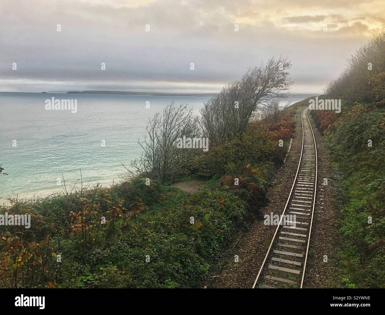 Railway line leading along the coast from St Ives, Cornwall. - Smartphone Captured Stock Image