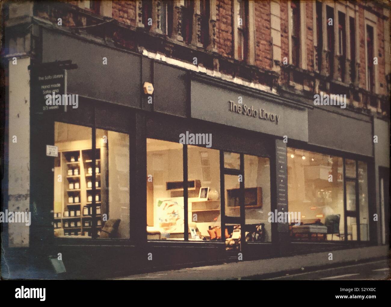 A sofa shop in the evening on Whiteladies Road in Bristol UK