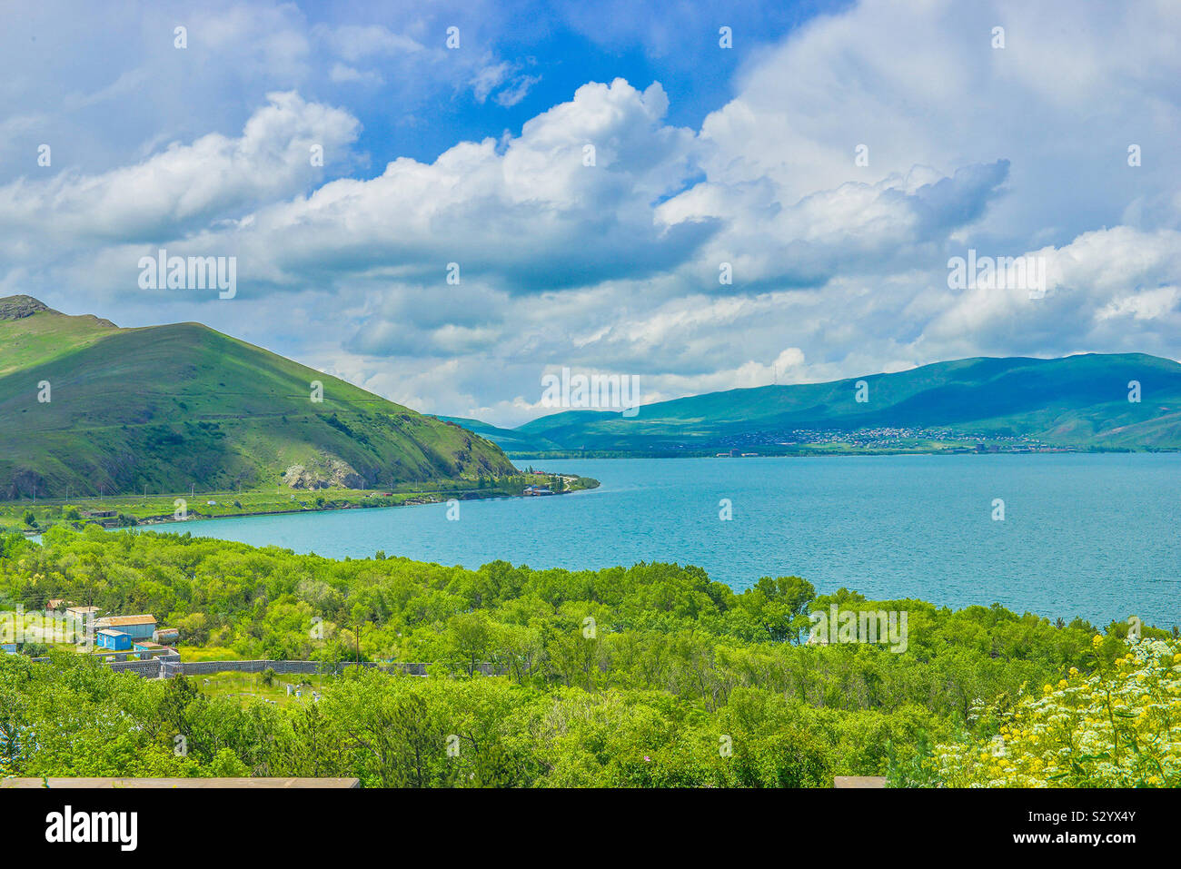 Beautiful Mountain with Lake Sevan Stock Photo