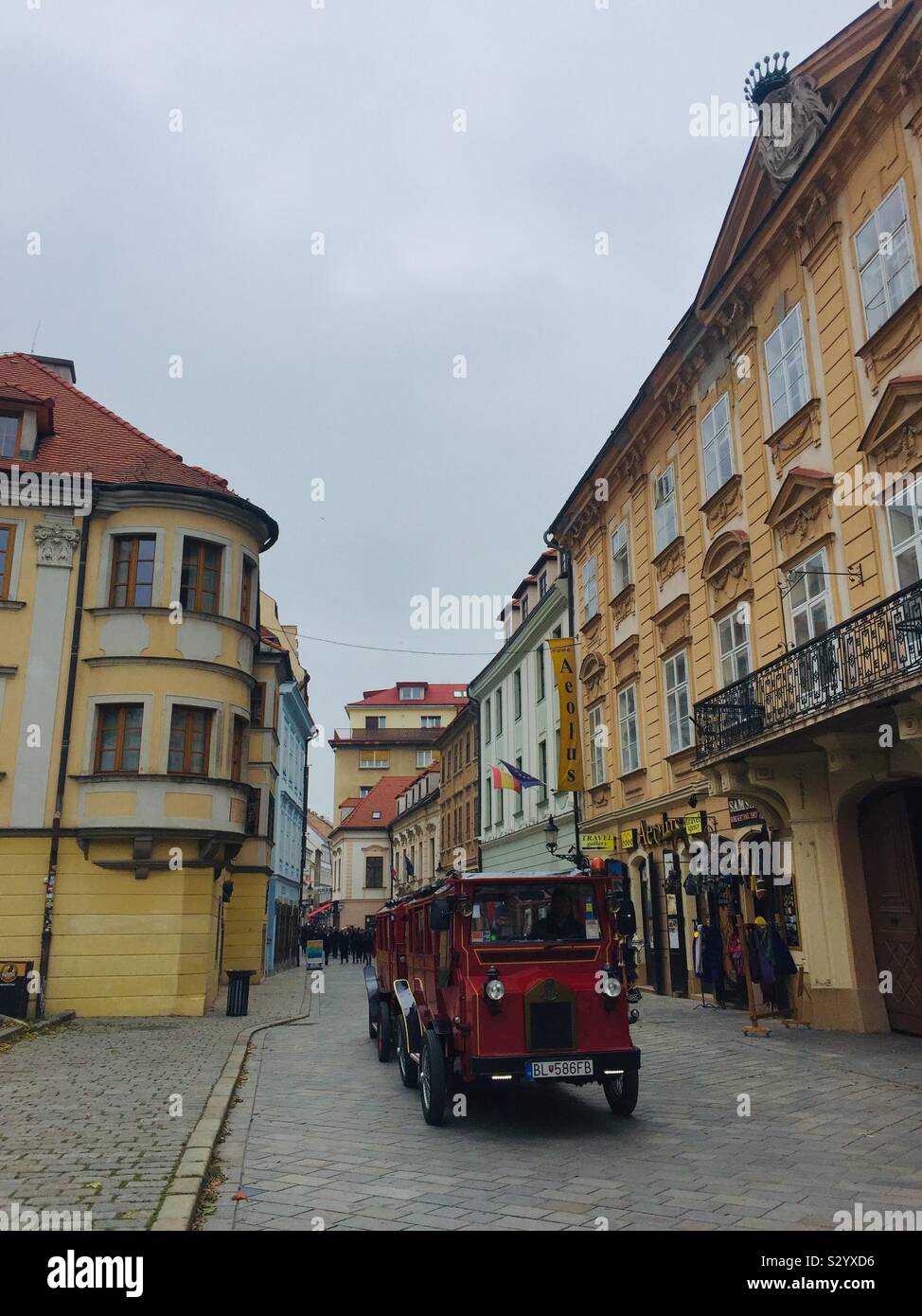 City tour in Bratislava old town. Town centre in Europe. Autumn - Smartphone Captured Stock Image