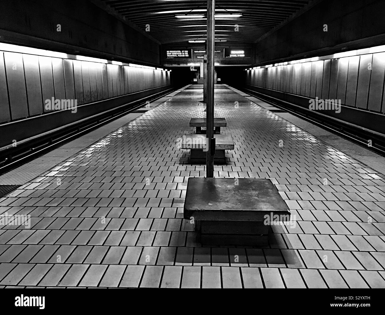 Empty train station, in black and white - Smartphone Captured Stock Image