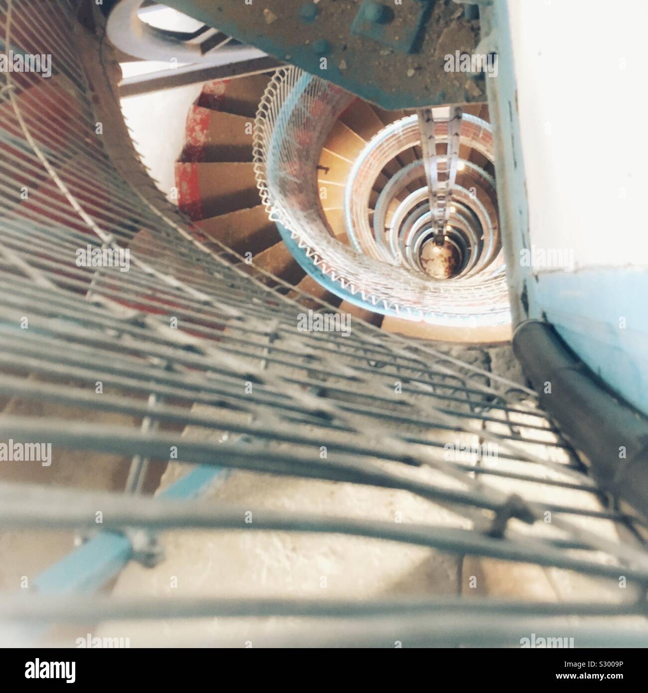 Internal view down staircase inside Pakri Lighthouse in Paldiski, Estonia - Smartphone Captured Stock Image