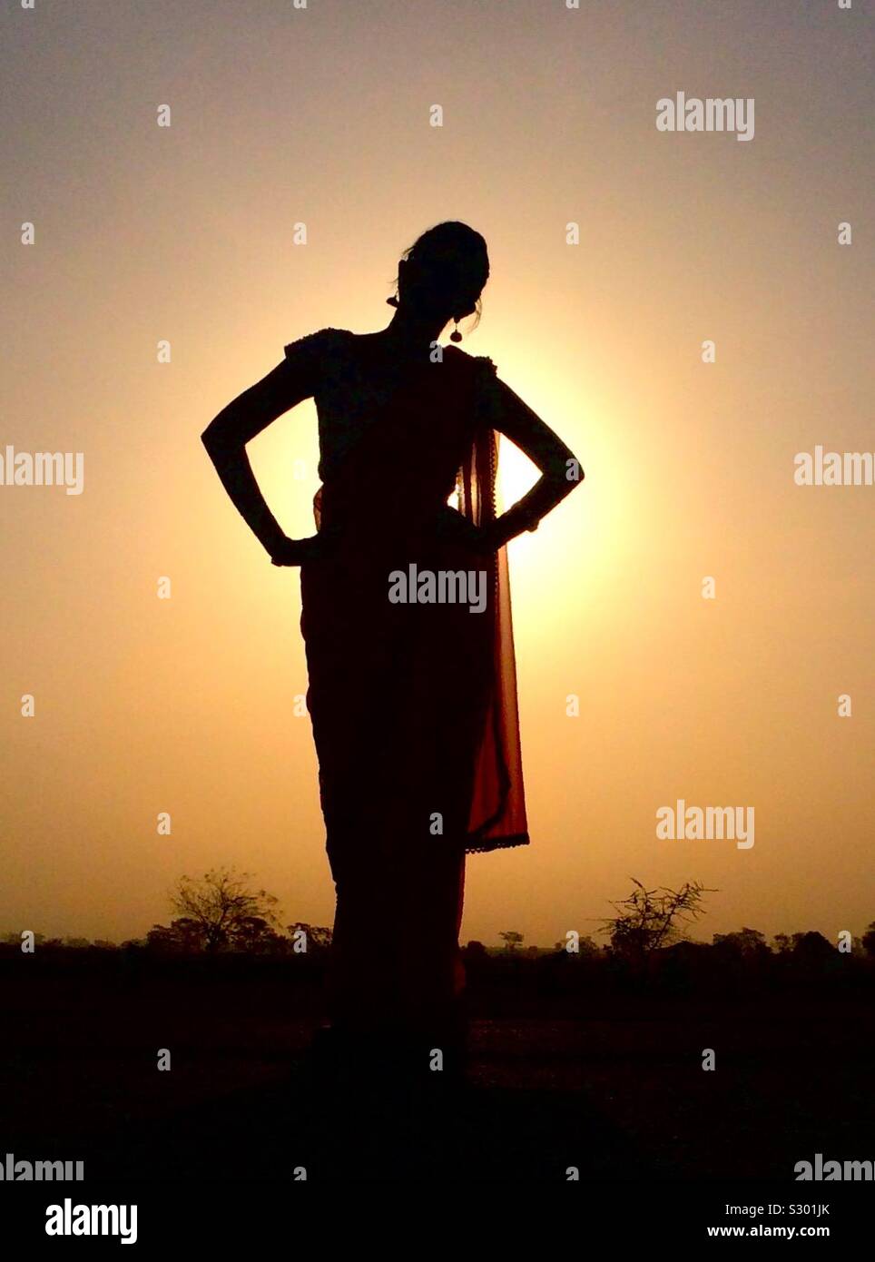 Beautiful girl in saree silhouette Stock Photo - Alamy