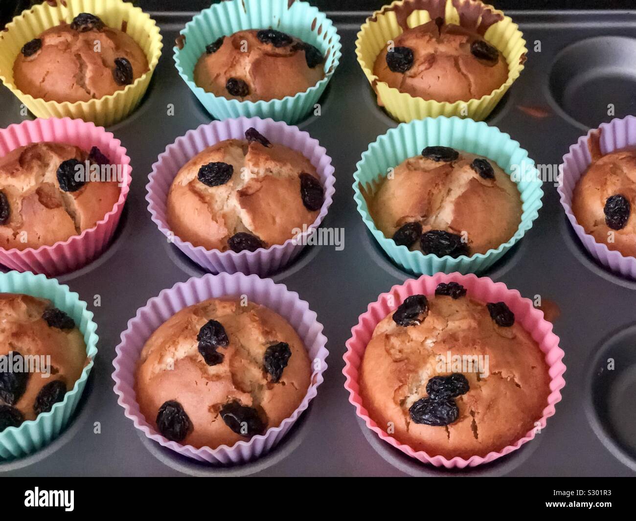 Homemade cupcakes baked in silicon cake cases. - Smartphone Captured Stock Image