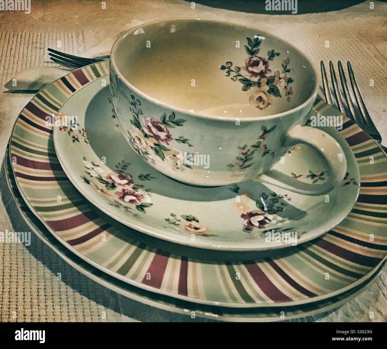 Vintage teacup and saucer Stock Photo