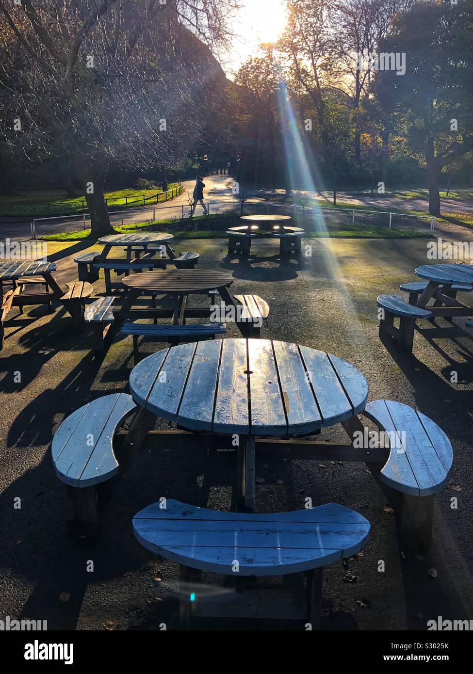 Outdoor cafe tables - Smartphone Captured Stock Image