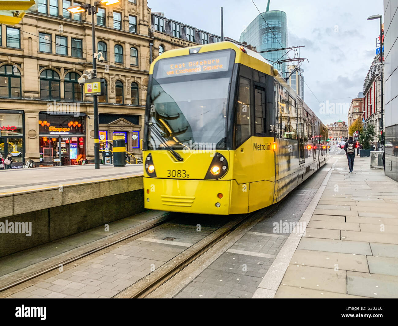 Metrolink tram in Manchester City centre - Smartphone Captured Stock Image