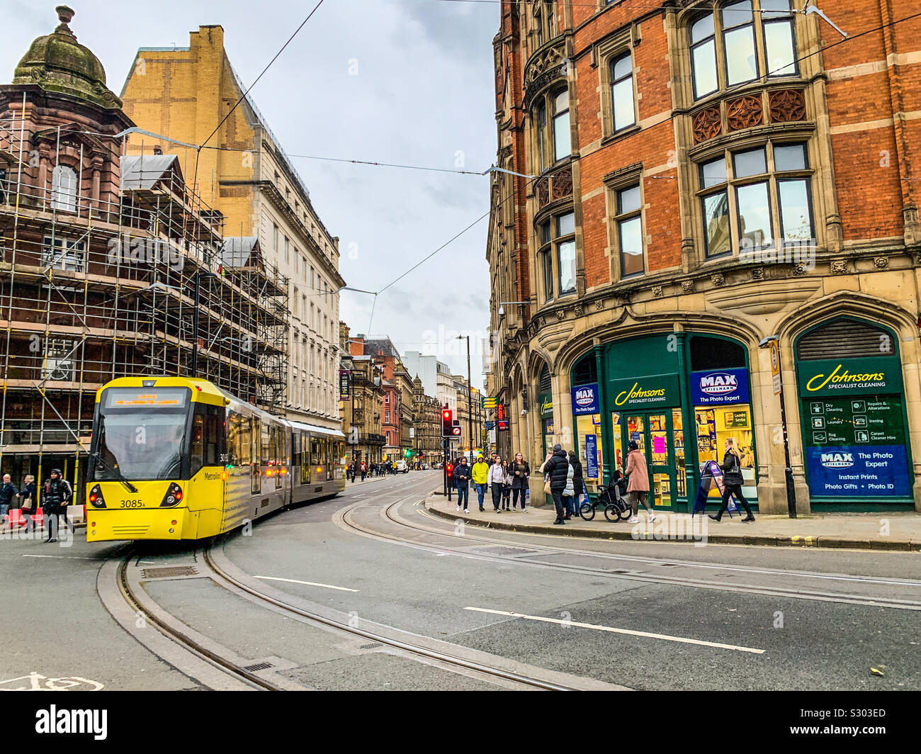 Metrolink tram in Manchester City centre - Smartphone Captured Stock Image
