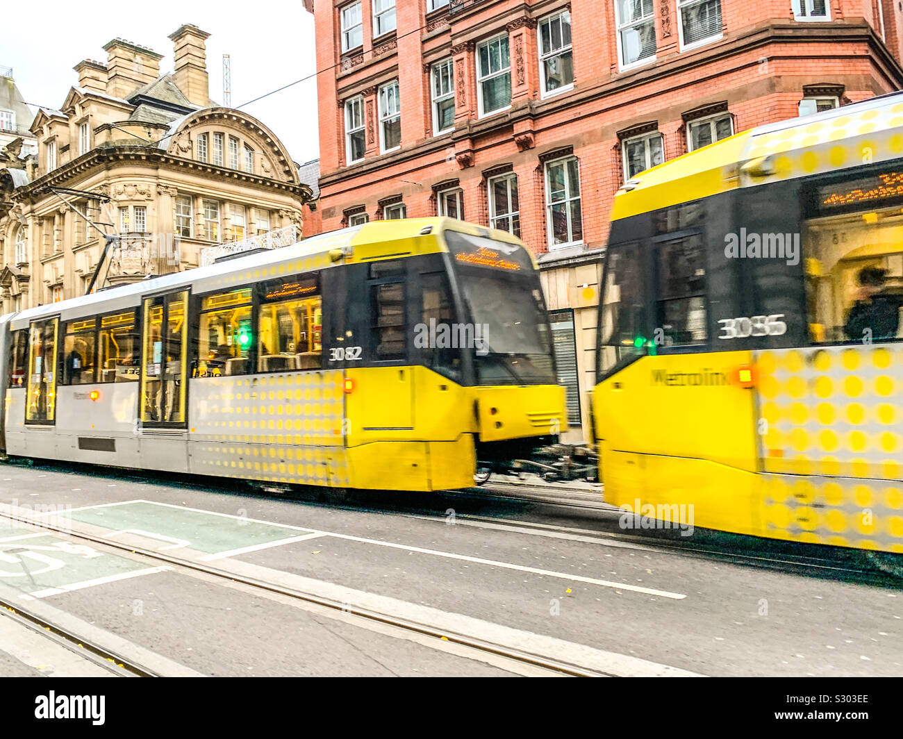 Metrolink tram in Manchester City centre - Smartphone Captured Stock Image