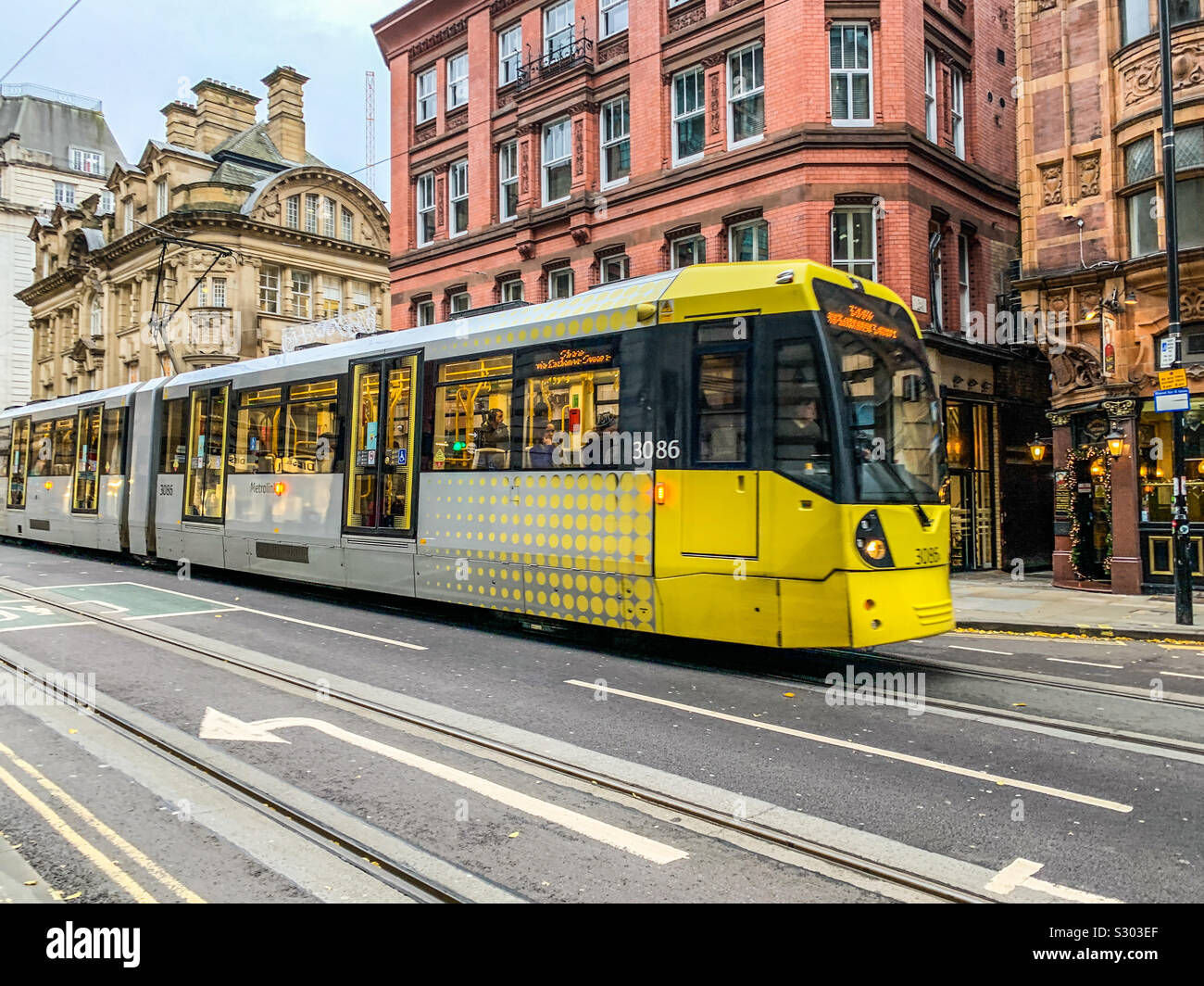 Metrolink tram in Manchester City centre - Smartphone Captured Stock Image