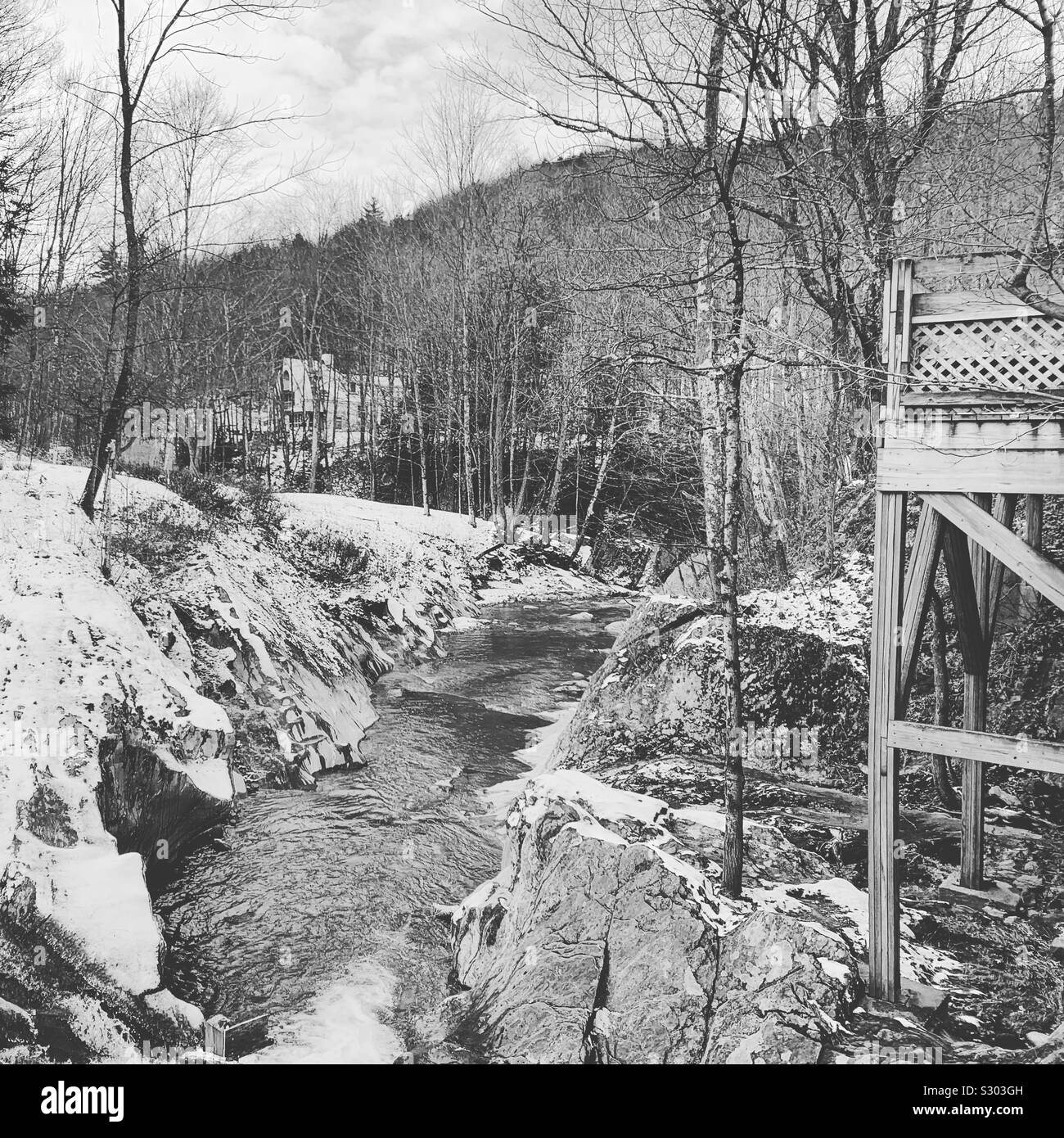 Black and white image of Freeman Brook, Warren, Vermont, United States - Smartphone Captured Stock Image