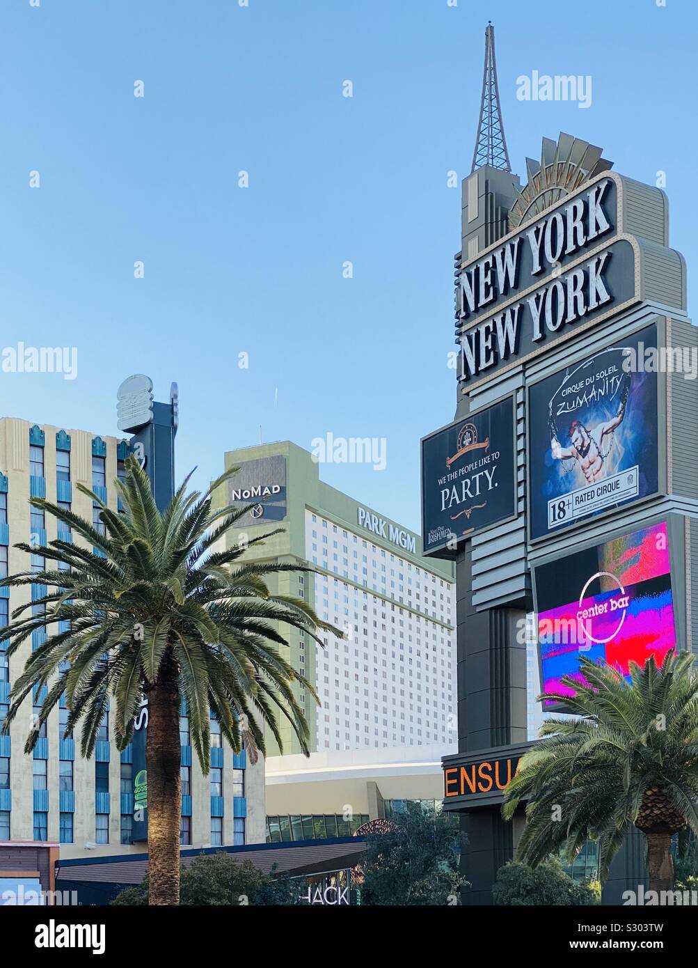 Daytime view of sign outside New York New York in Las Vegas, Nevada - Smartphone Captured Stock Image