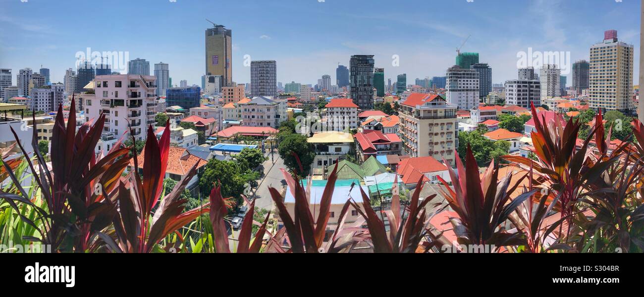Panoramic view of modern Phnom Penh, Cambodia. Stock Photo