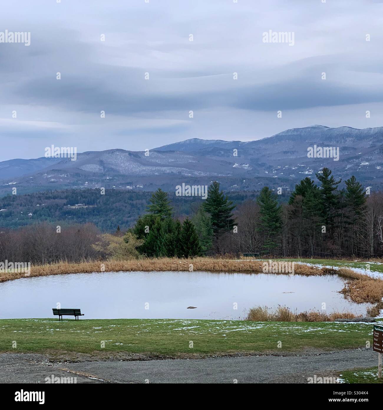 Snow-dusted landscape at the Trapp Family Lodge, Stowe, Vermont, United States - Smartphone Captured Stock Image