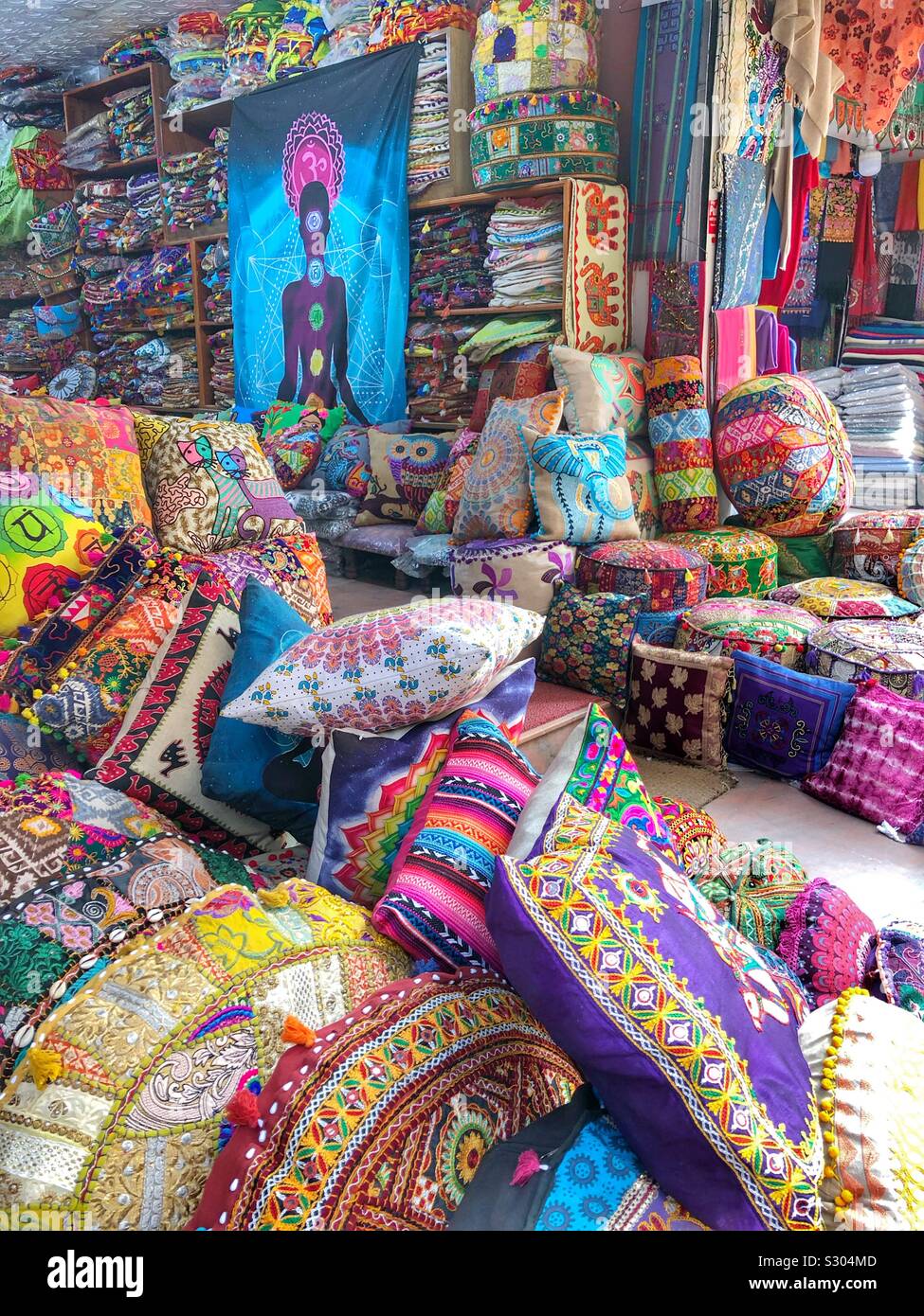 Colourful fabrics and cushions for sale in Kathmandu, Nepal Stock Photo Alamy