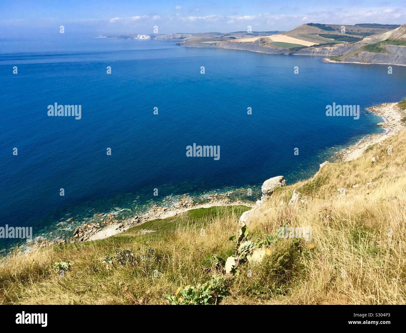 Where the sea meets the sky.  A view of the Jurassic Coast of Dorset from St Aldhelm’s Head, Worth Matravers, Purbeck Stock Photo