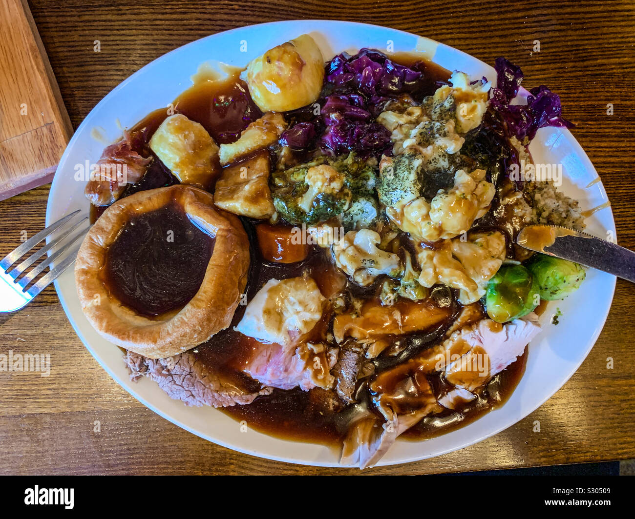 Roast Sunday dinner from a carvery - Smartphone Captured Stock Image