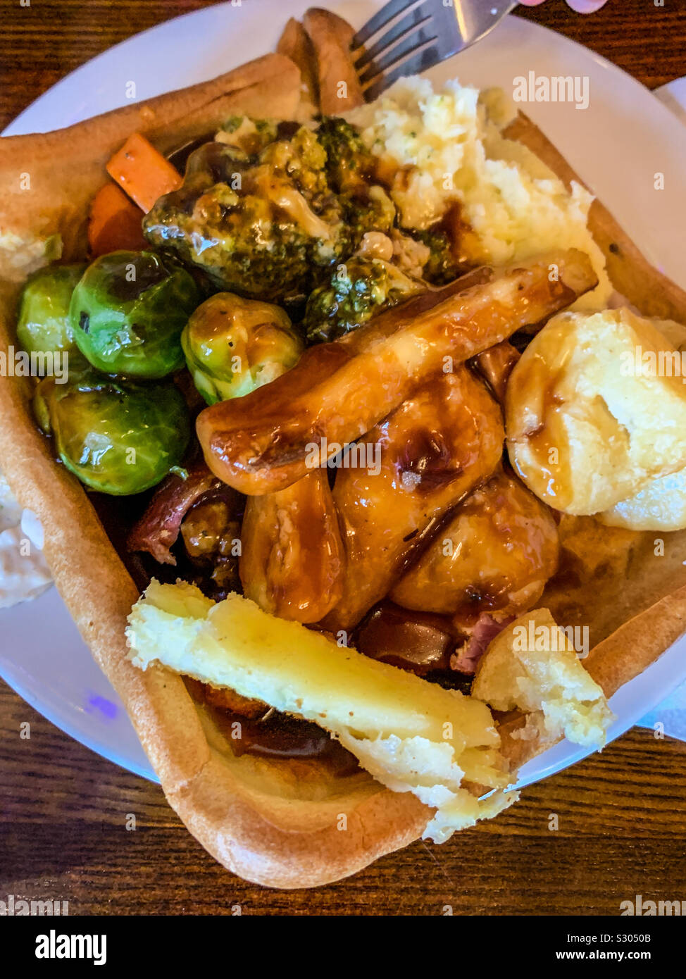 Roast dinner with Yorkshire pudding - Smartphone Captured Stock Image