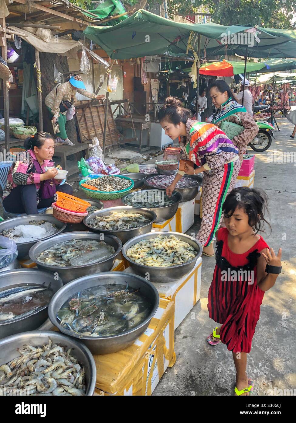 Outdoor fish market. - Smartphone Captured Stock Image