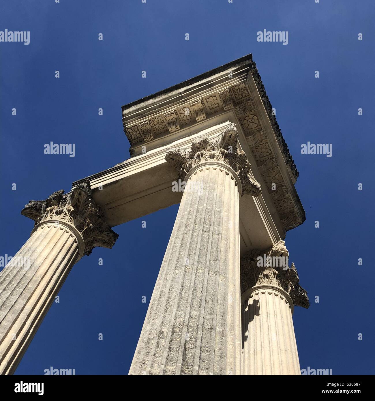 Roman columns, Glanum, San Remy, Provence, France. Stock Photo