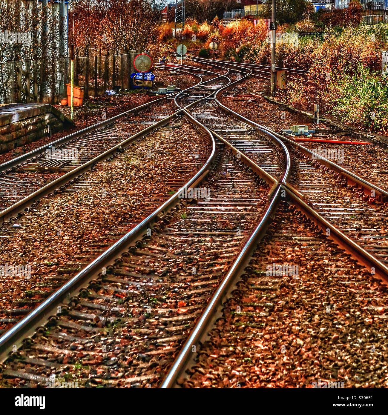 rail tracks in autumn colours, Scotland, UK - Smartphone Captured Stock Image