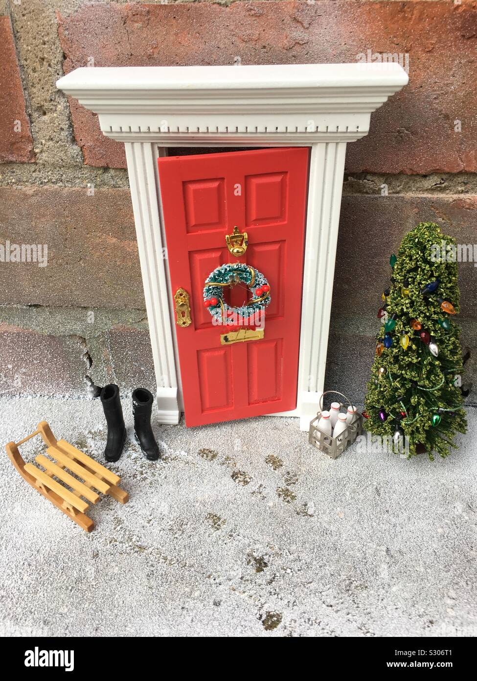 Miniature Victorian Christmas Door Stock Photo