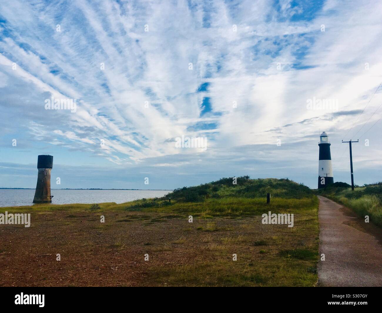 Lighthouses at Spurn Point Tidal Island, between the Humber Estuary and the North Sea, East Riding of Yorkshire Stock Photo
