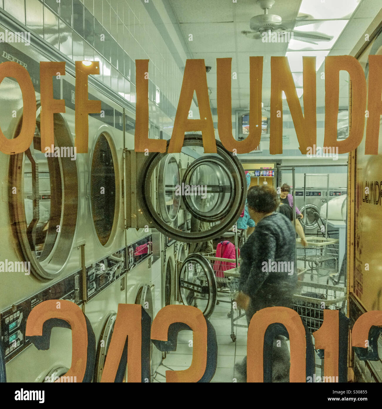 Laundromat at night, Chicago, Illinois, USA. 2013 Stock Photo Alamy