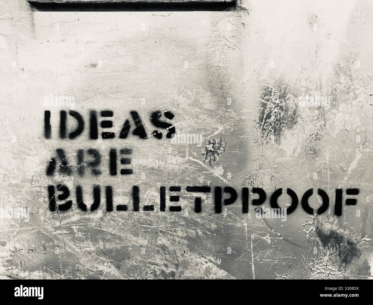 HongKong, Hong Kong - November, 2019: “Ideas are bulletproof” political graffiti during protest in HongKong Stock Photo