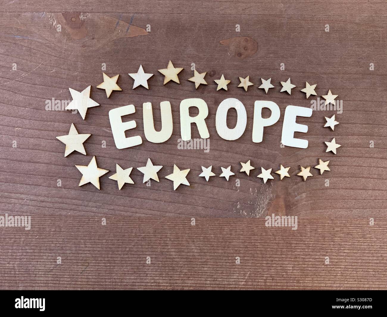 Europe name composed with wooden letters - Smartphone Captured Stock Image
