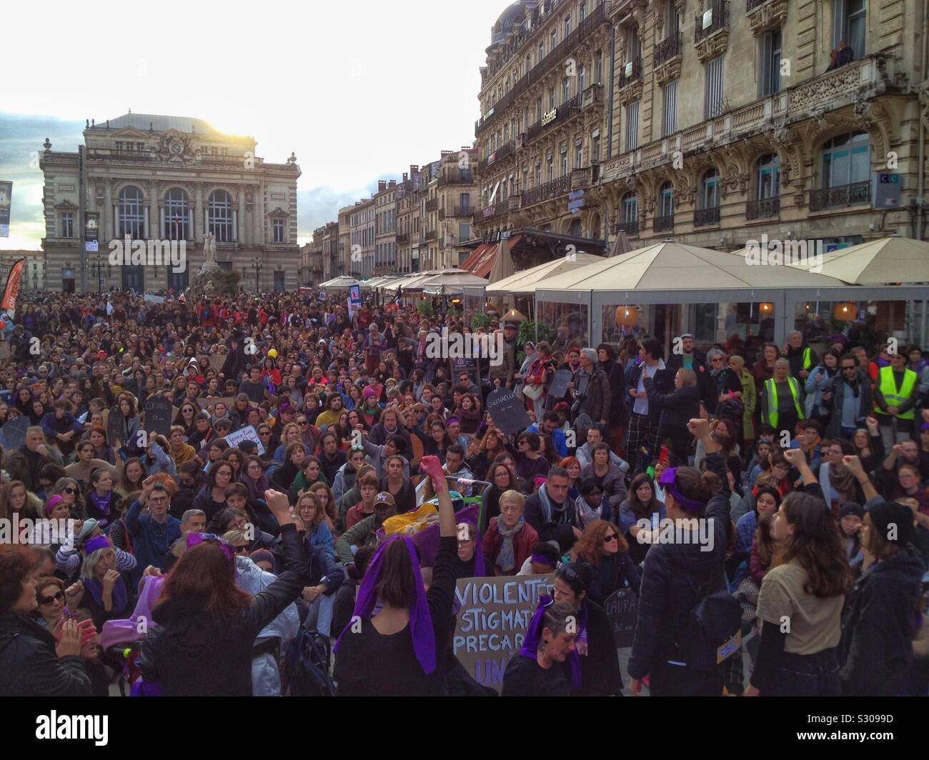 Walk Against Violence Against Women in Montpellier France - Smartphone Captured Stock Image