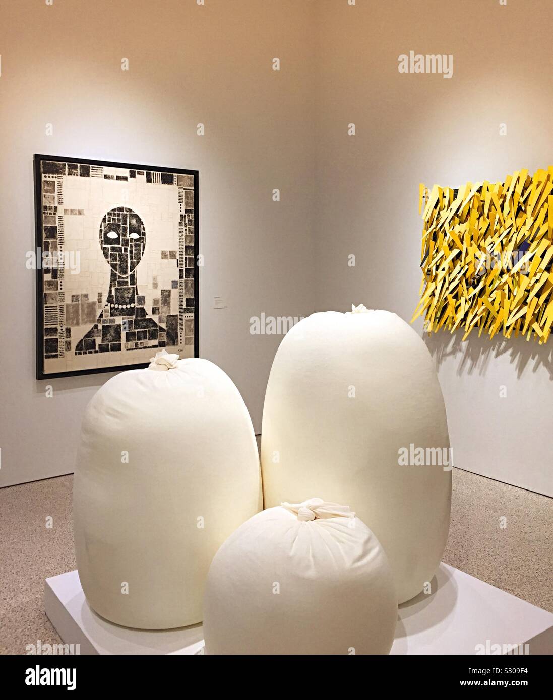 Modern art on display prior to an auction at Christie’s auction house