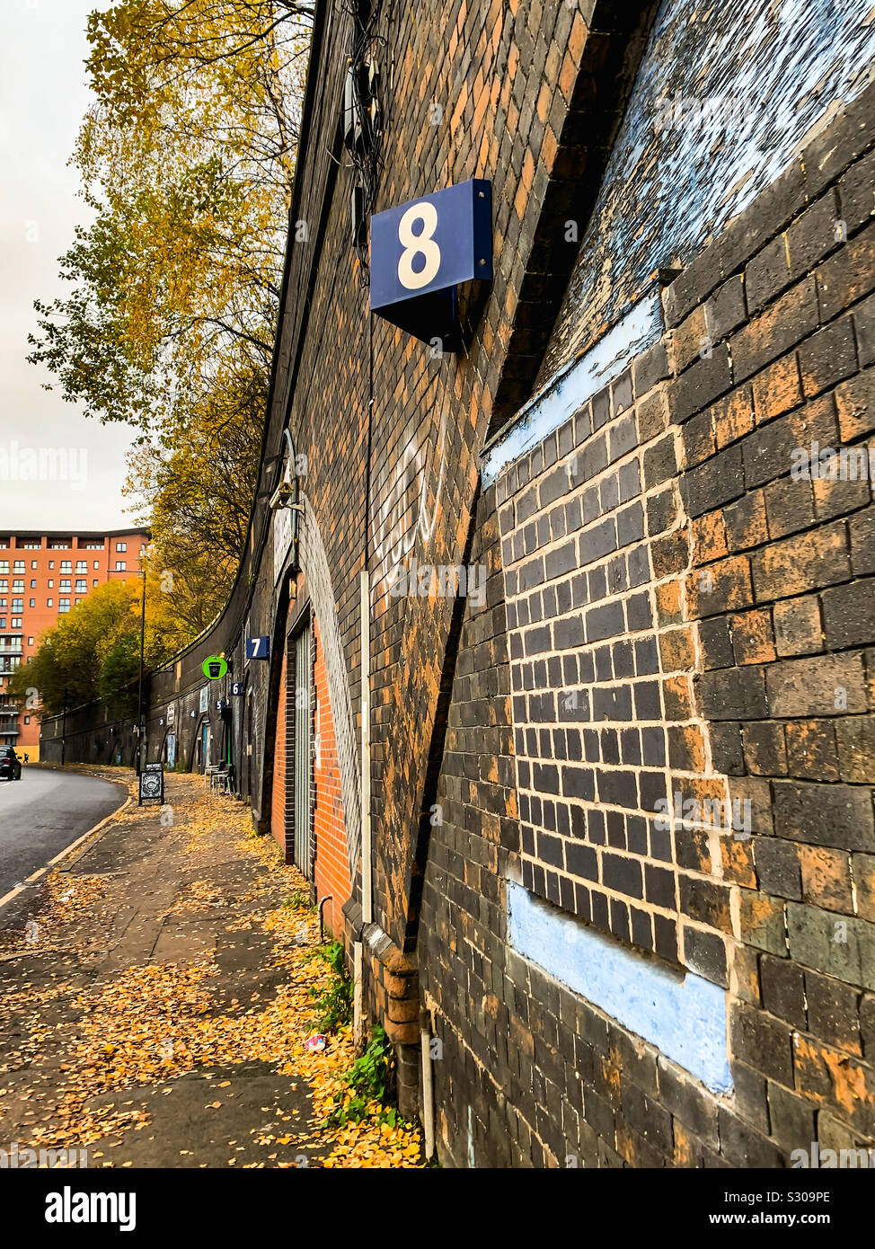 Row of railway arches in Manchester Stock Photo