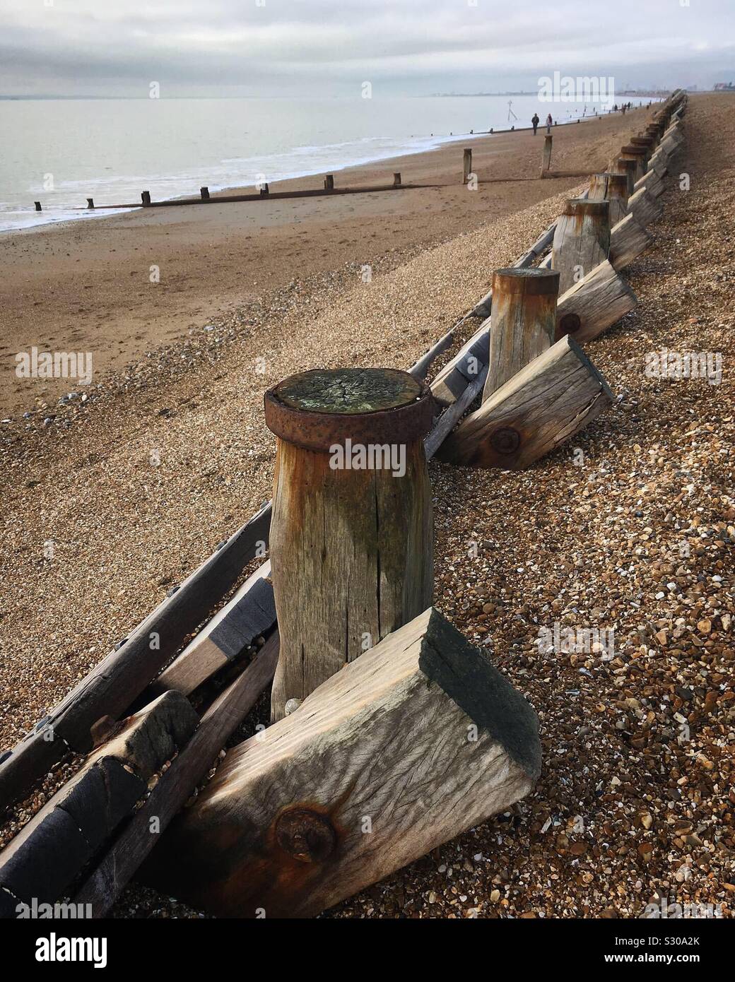Beach defences on Hayling Island seafront Stock Photo