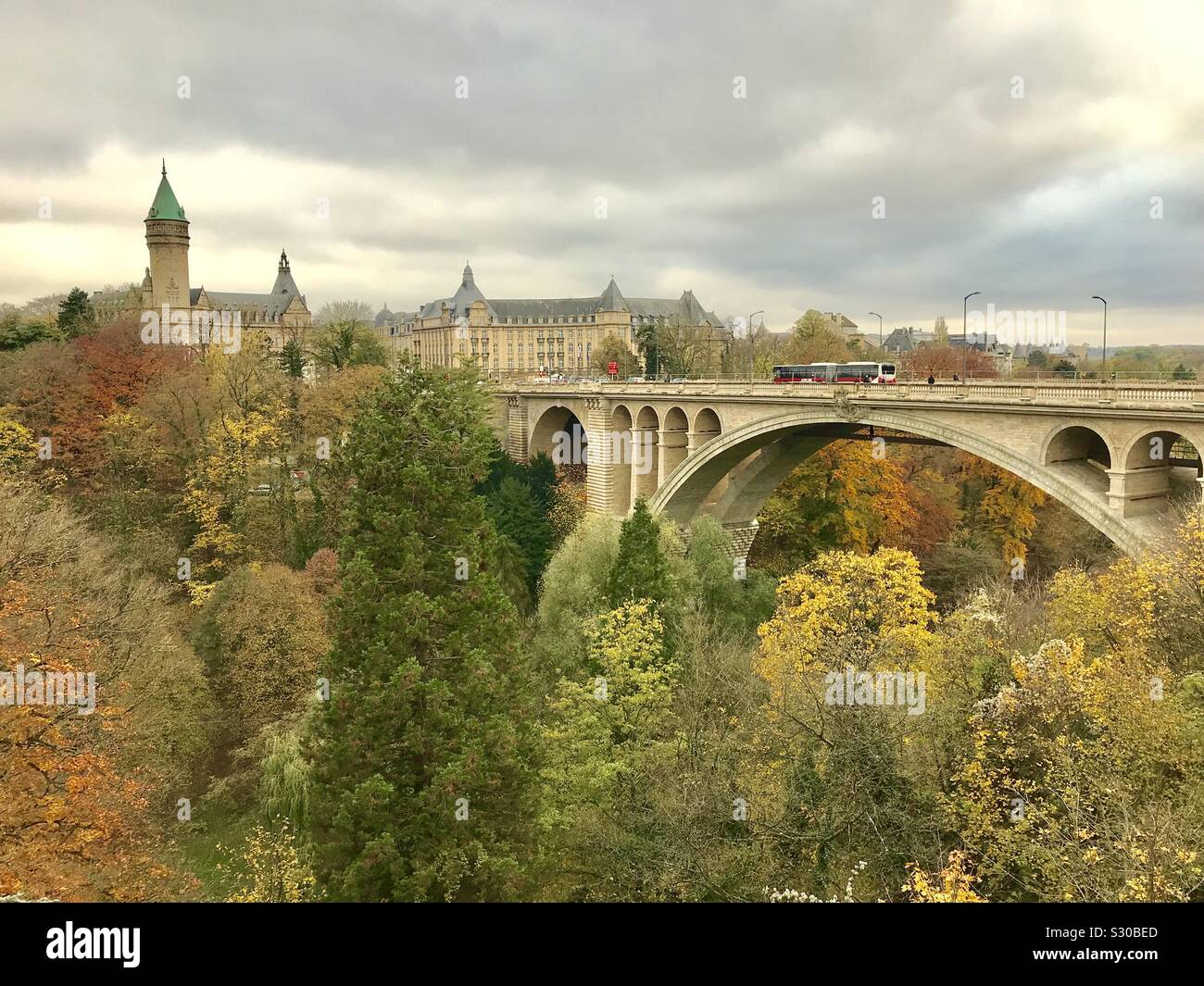 Adolphe Bridge in Luxembourg city, Luxembourg Stock Photo