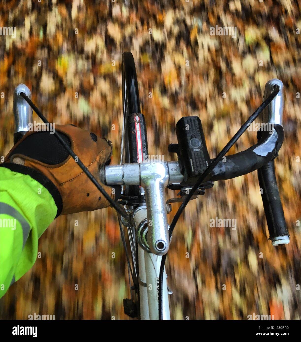 Cycle commuting in autumn Stock Photo