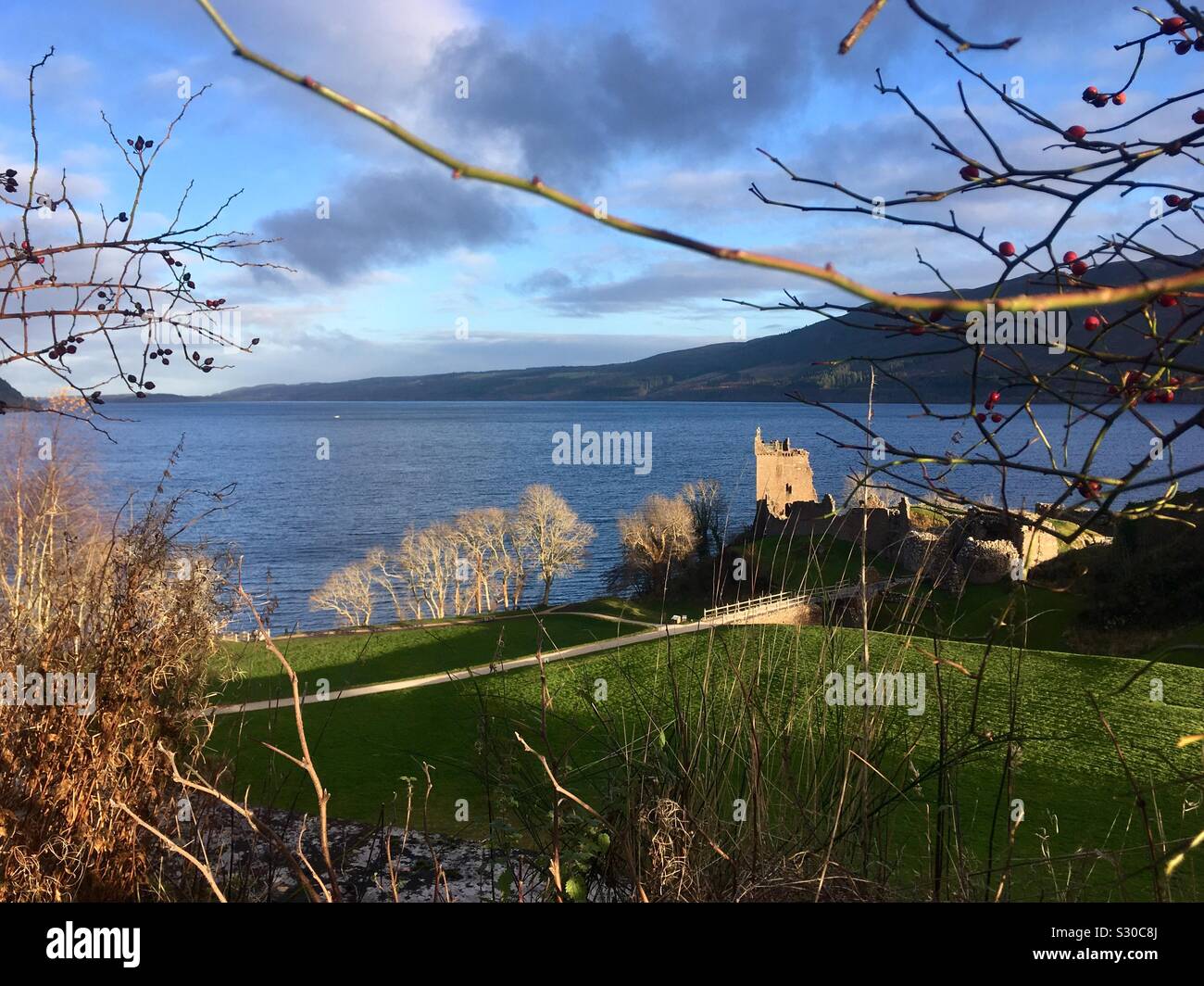 Loch Ness and its Ruined Castle Urquhart Stock Photo